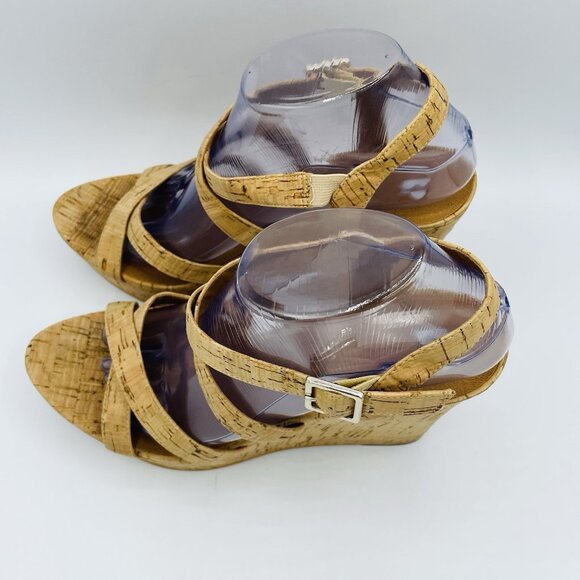 BP Womens Shoes Size 9 M Cork Strappy Wedge Ankle Strap High Heels Sandals - Picture 6 of 13